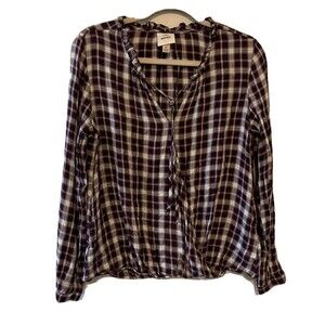 Knox Rose Womens Size Medium Multicolor Plaid Surplice Blouse Rayon Top